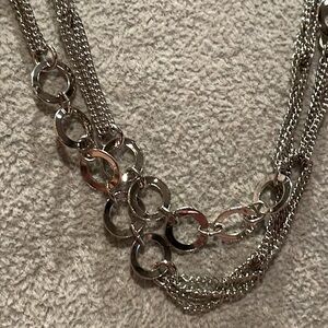 Circle Station Necklace Silvertone 34”